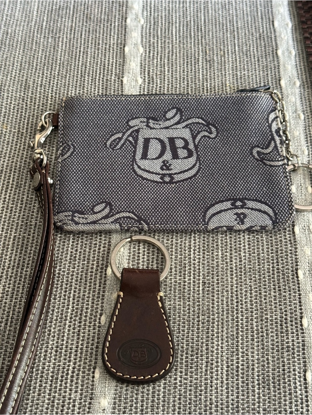 Dooney and Bourke Donegal Crest canvas wristlet and key fob